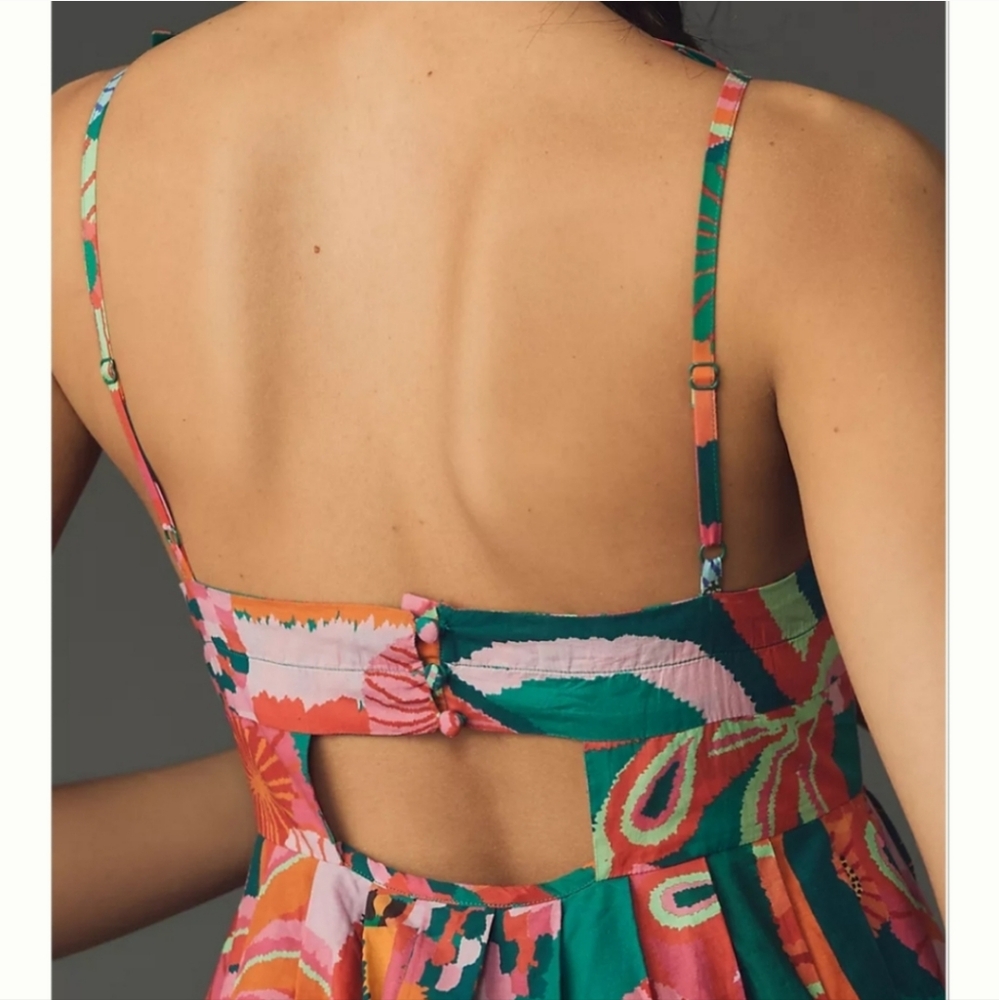 Farm Rio × Anthropologie Pleated Palm Midi Dress In Pink Size Small - Picture 2 of 9
